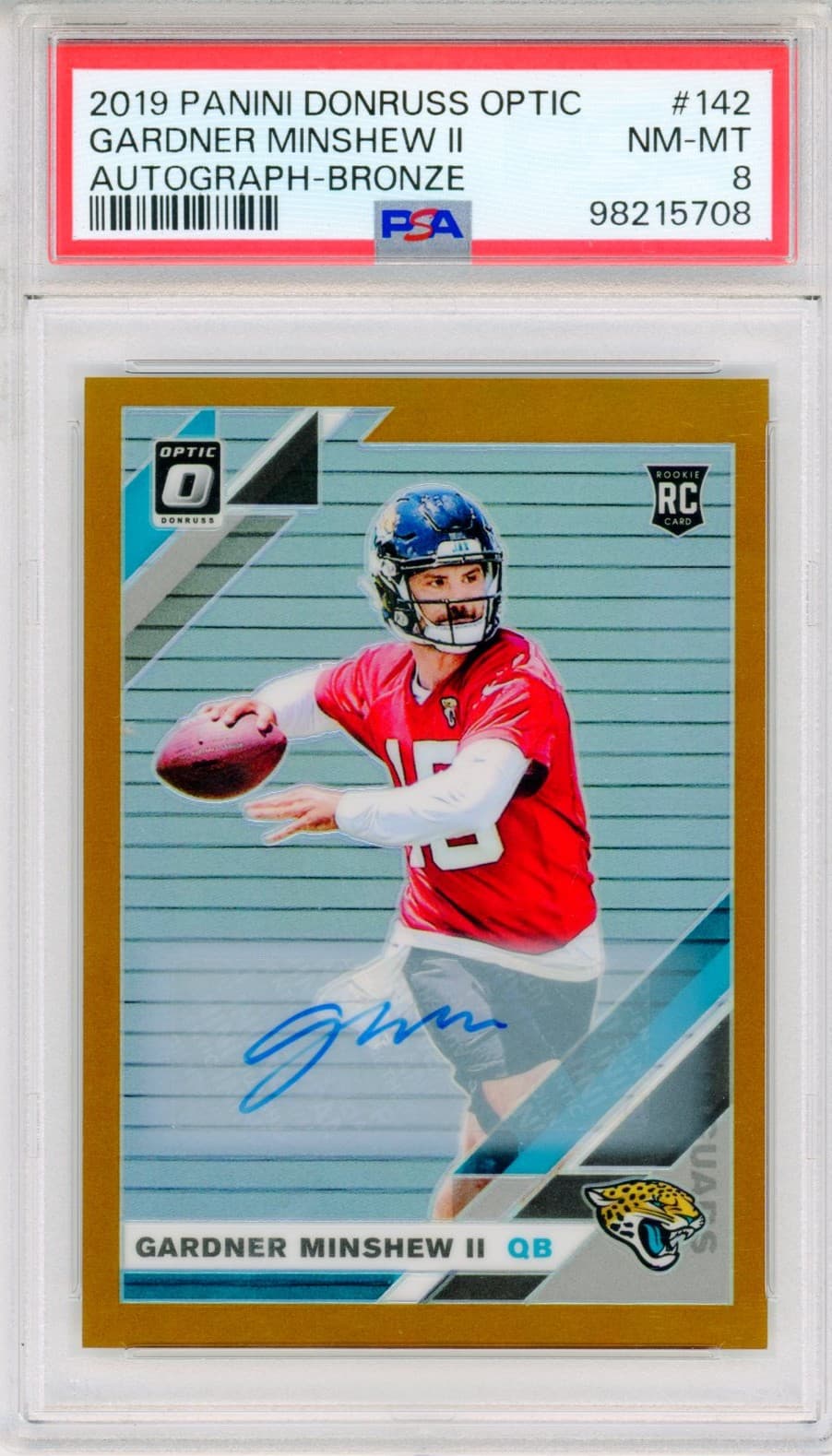 2019 Donruss Optic Gardner Minshew II Rookie Auto Bronze PSA 8