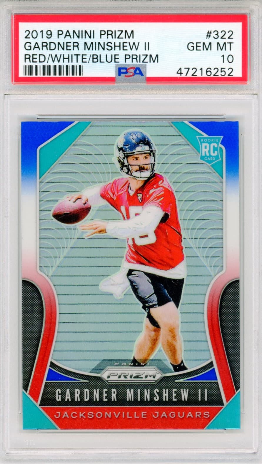 2019 Panini Prizm Gardner Minshew II Rookie Red/White/Blue Prizm PSA 10