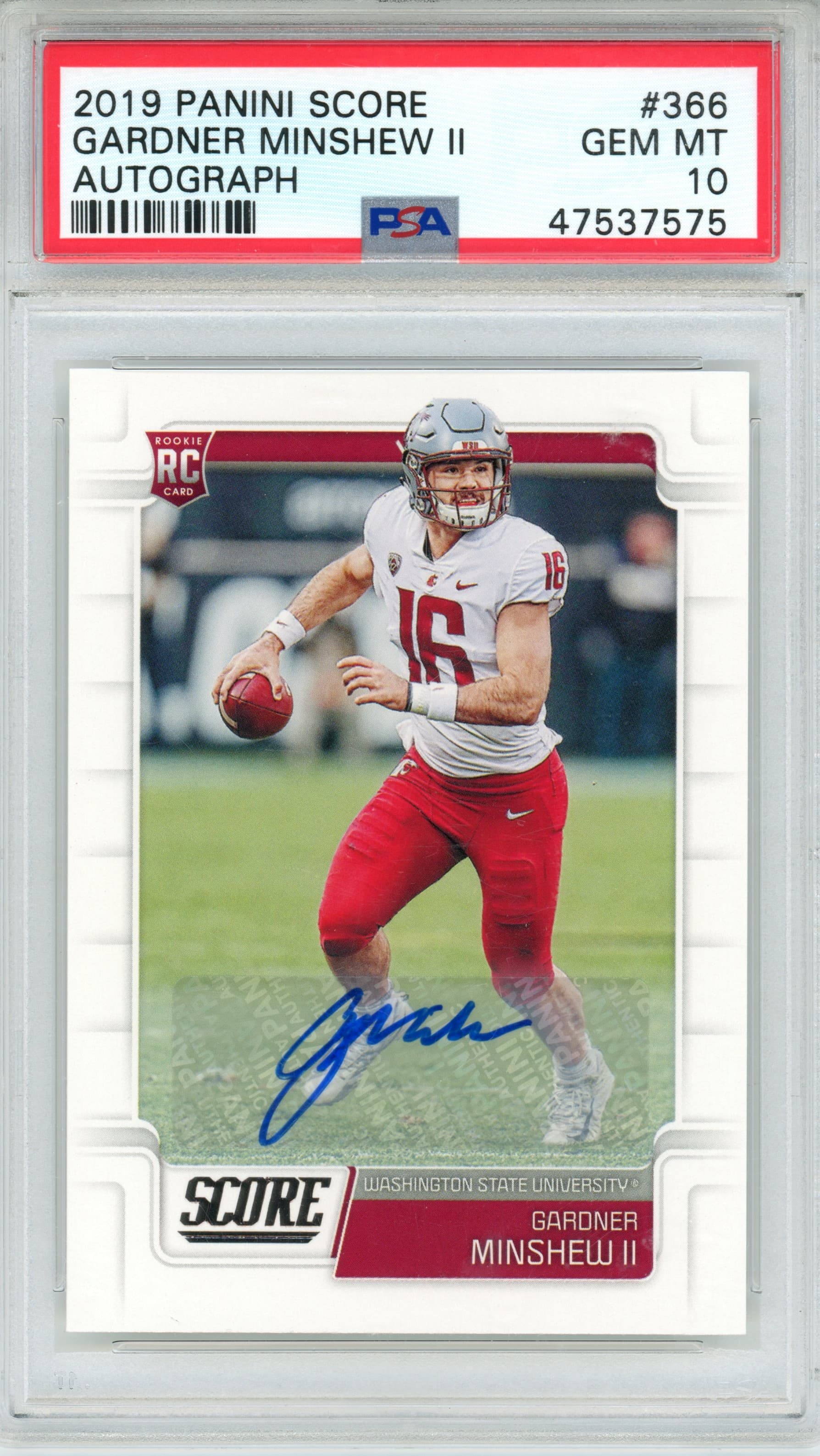 2019 Panini Score Gardner Minshew II Rookie Auto PSA 10