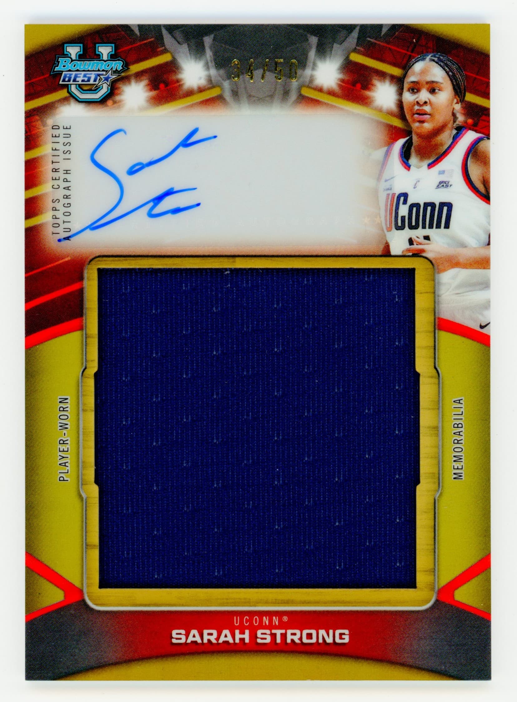 2025-26 Bowman's Best University Sarah Strong Jumbo Relic Autograph Auto Gold #/50