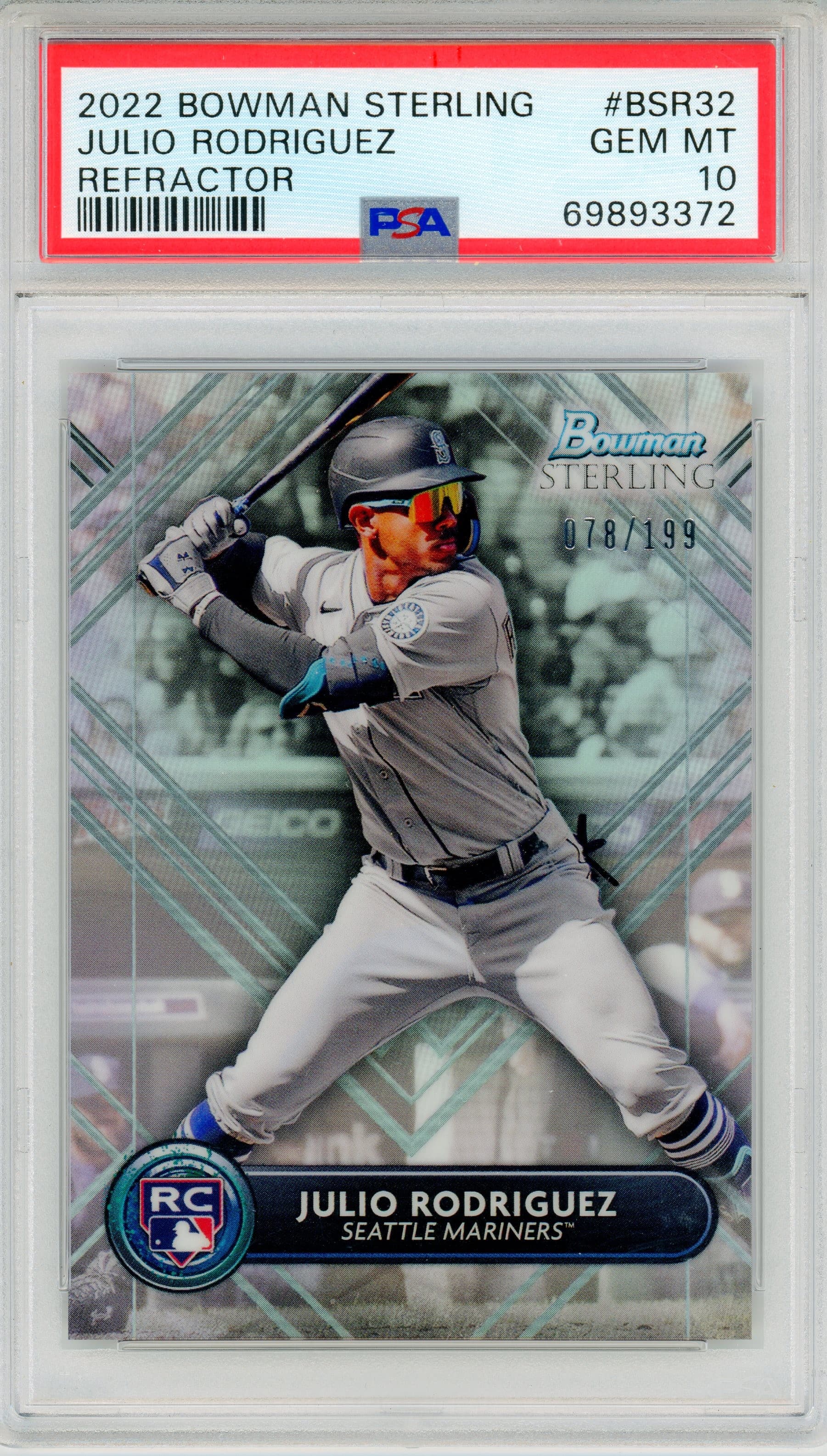 2022 Bowman Sterling Julio Rodriguez Rookie Revelation Refractor #/199 PSA 10